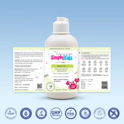 Kids Body Oil | Protects Skin from Sun Damage & Infections | 4-12 Years